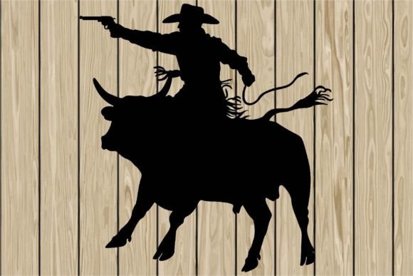 Cowboy Holding Pistol Riding a Bull Svg